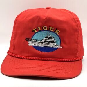 Vintage Trucker Hat “TIGER” Yacht Boating Red Zipper Back 80s 90s VTG Rare